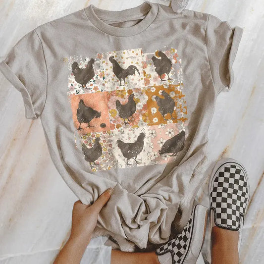 Boho Chicken Patchwork Graphic Tee