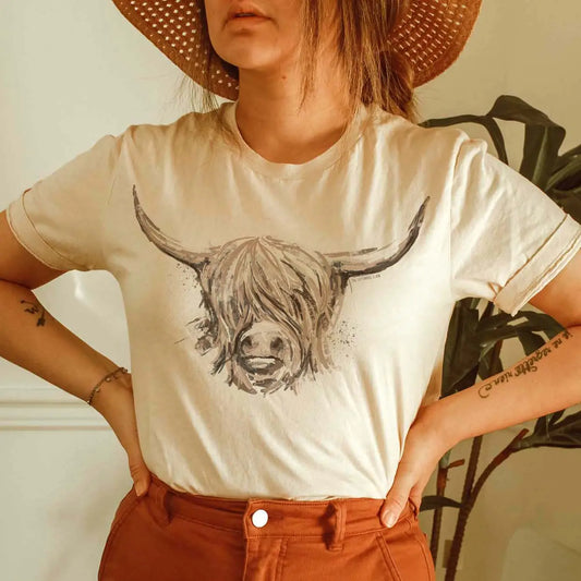 Hand Drawn Highland Cow Tee