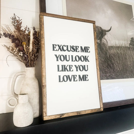 Excuse Me You Look Like You Love Me | Framed Wood Sign