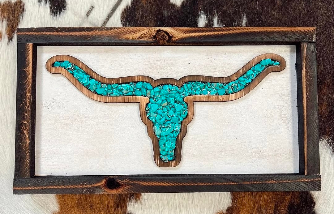 Turquoise Longhorn Wall Art - Western Statement Decor